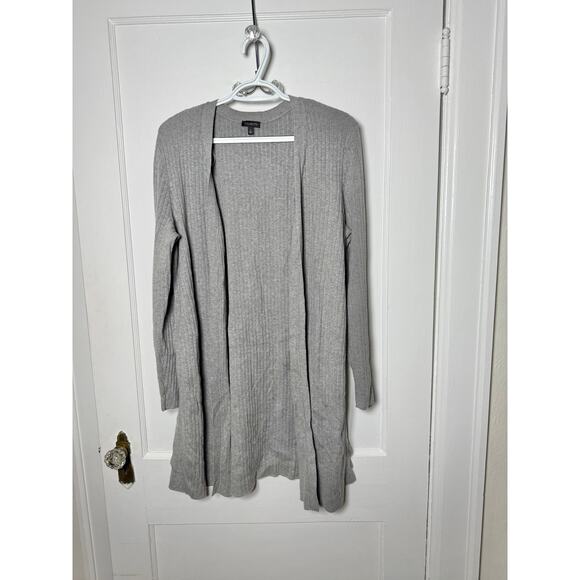 Talbots Light Gray Ribbed Knit Long Longline Open Cardigan Sweater Women's LG - Picture 1 of 10